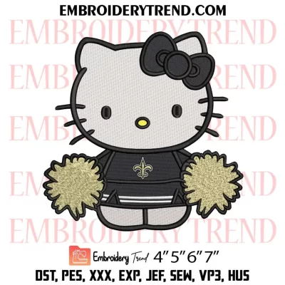 Hello Kitty Cheerleader New Orleans Saints Embroidery Design, Football Cheerleader Fan Machine Embroidery Digitized Pes Files