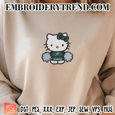 Hello Kitty Cheerleader Philadelphia Eagles Embroidery Design, Philadelphia Eagles Fan Machine Embroidery Digitized Pes Files