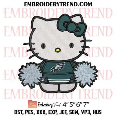 Hello Kitty Cheerleader Philadelphia Eagles Embroidery Design, Philadelphia Eagles Fan Machine Embroidery Digitized Pes Files