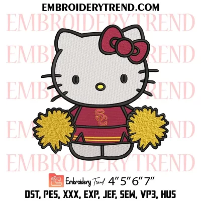 Hello Kitty Cheerleader USC Trojans Embroidery Design, USC Trojans Football Fan Machine Embroidery Digitized Pes Files