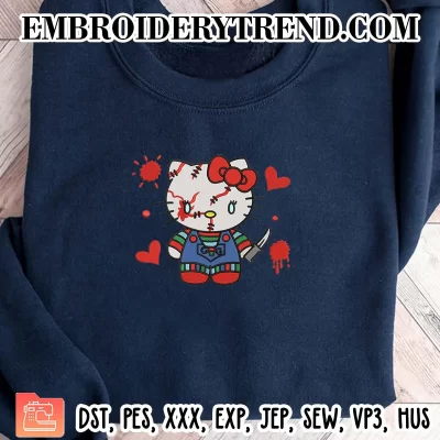 Hello Kitty Chucky Embroidery Design, Horror Kitty Halloween Machine Embroidery Digitized Pes Files