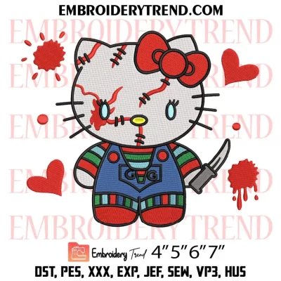 Halloween Hello Kitty Chucky Embroidery Design, Horror Movie Halloween Machine Embroidery Digitized Pes Files