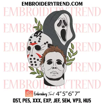 Horror Movie Floral Killer Embroidery Design, Halloween Gift Machine Embroidery Digitized Pes Files