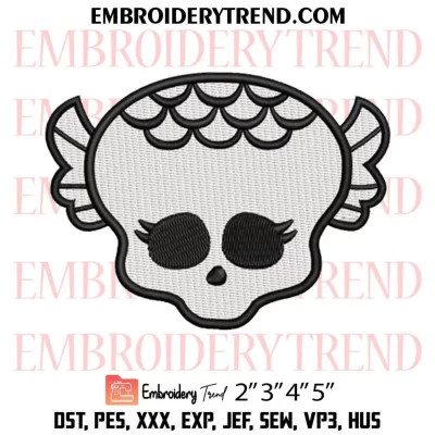 Lagoona Head Monster High Embroidery Design, Halloween Skull Machine Embroidery Digitized Pes Files