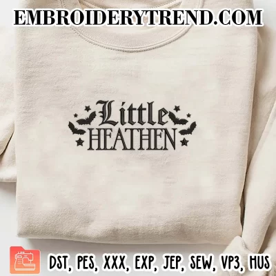 Little Heathen Embroidery Design, Halloween Bat Machine Embroidery Digitized Pes Files