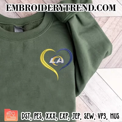 Los Angeles Rams Heart Embroidery Design, Football Logo Machine Embroidery Digitized Pes Files