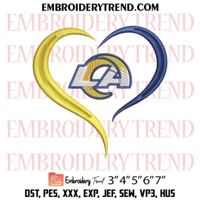 Los Angeles Rams Heart Embroidery Design, Football Logo Machine Embroidery Digitized Pes Files