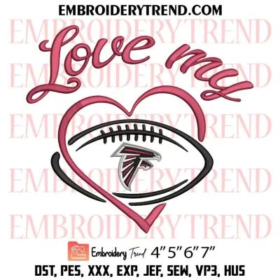 Atlanta Falcons Heart Embroidery Design, Football Logo Machine Embroidery Digitized Pes Files