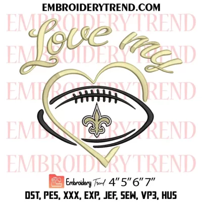 New Orleans Saints Heart Embroidery Design, Football Logo Machine Embroidery Digitized Pes Files