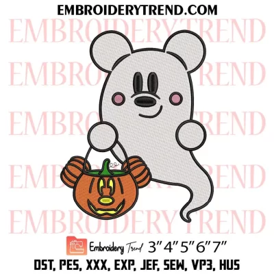 Mickey Mouse Ghost Pumpkin Light Embroidery Design, Disney Halloween Machine Embroidery Digitized Pes Files