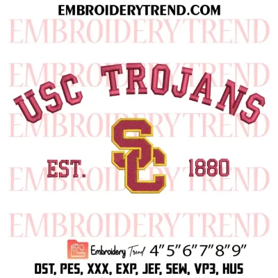 USC Trojans Est 1880 Embroidery Design, NCAA Team Logo Machine Embroidery Digitized Pes Files