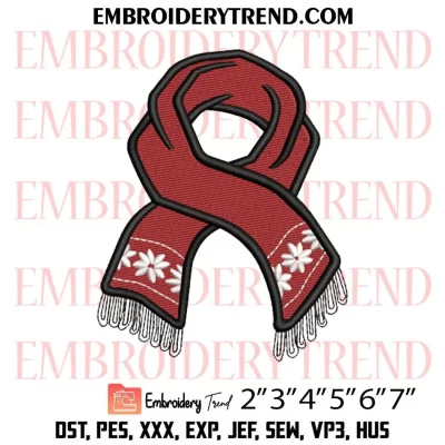 Neck Scarf Embroidery Design, Scarf Red Fall Machine Embroidery Digitized Pes Files