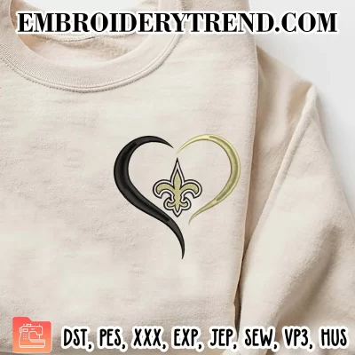 New Orleans Saints Heart Embroidery Design, Football Logo Machine Embroidery Digitized Pes Files