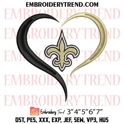 New Orleans Saints Heart Embroidery Design, Football Logo Machine Embroidery Digitized Pes Files