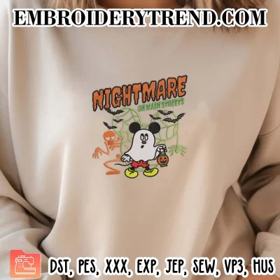 Nightmare On Main Streets Embroidery Design, Halloween Mickey Spooky Season Machine Embroidery Digitized Pes Files