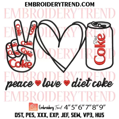 Diet Coke Embroidery Design, Drinking Diet Coke Machine Embroidery Digitized Pes Files