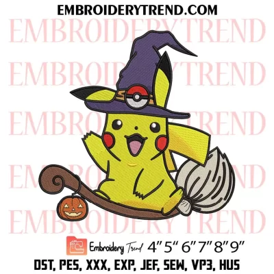 Pikachu Pumpkin Halloween Embroidery Design, Pokemon Halloween Machine Embroidery Digitized Pes Files