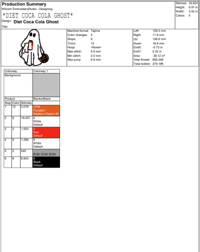 Diet Coca Cola Ghost Embroidery Design, Halloween Machine Embroidery Digitized Pes Files