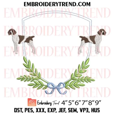 Bow and Leaf Frame Embroidery Design, Bow Wreath Machine Embroidery Digitized Pes Files