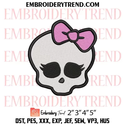 Draculaura Head Monster High Embroidery Design, Cute Halloween Skull Machine Embroidery Digitized Pes Files