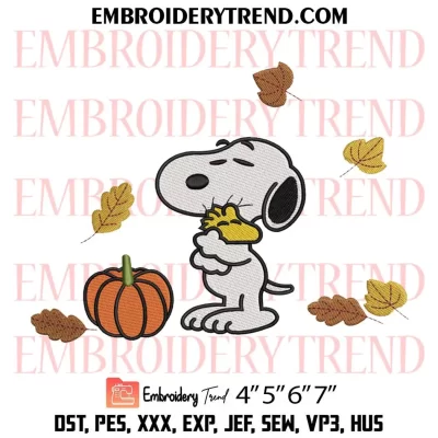 Snoopy Pumpkin Fall Halloween Embroidery Design, Snoopy and Wood Cartoon Machine Embroidery Digitized Pes Files