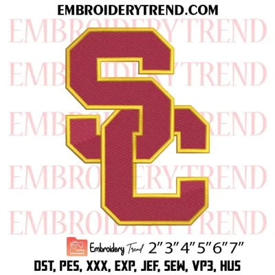 USC Trojans Circle Logo Embroidery Design, NCAA Team Machine Embroidery Digitized Pes Files