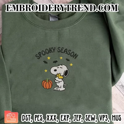 Spooky Season Snoopy Pumpkin Embroidery Design, Snoopy and Woodstock Halloween Machine Embroidery Digitized Pes Files