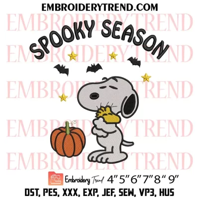 Spooky Season Snoopy Pumpkin Embroidery Design, Snoopy and Woodstock Halloween Machine Embroidery Digitized Pes Files