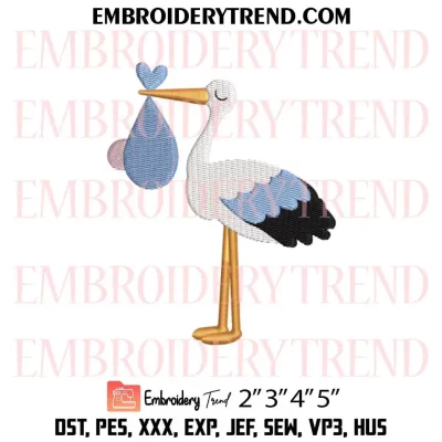 Stork and Baby Embroidery Design, Stork Machine Embroidery Digitized Pes Files