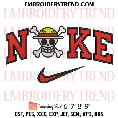 Straw Hat Pirates Logo x Nike Embroidery Design, One Piece Anime Machine Embroidery Digitized Pes Files