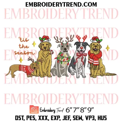 ‘Tis the Season Christmas Pitbull Reindeer Dog Embroidery Design, Cute Christmas Gift Pets Machine Embroidery Digitized Pes Files