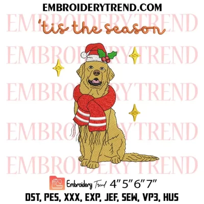 ‘Tis the Season Christmas Gray Pitbull Dog Embroidery Design, Dog Xmas Machine Embroidery Digitized Pes Files