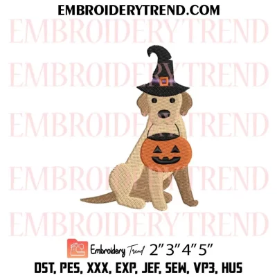 Witch Dog Halloween Embroidery Design, Pumpkin and Dog Machine Embroidery Digitized Pes Files