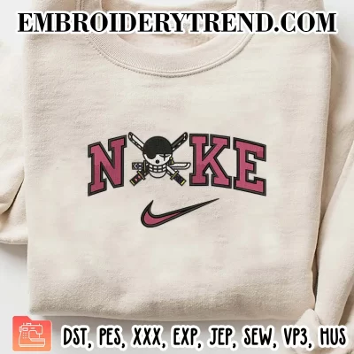 Zoro Pirates Logo x Nike Embroidery Design, One Piece Anime Machine Embroidery Digitized Pes Files