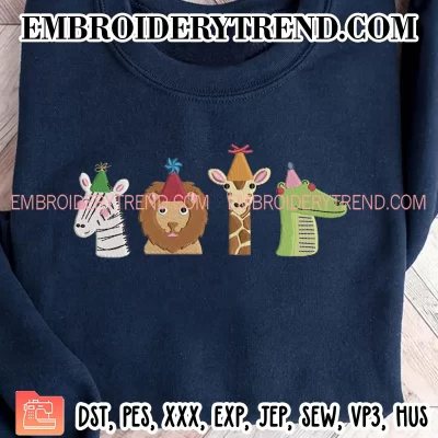 Animal Birthday Merriment Embroidery Design, Birthday Party Animals Machine Embroidery Digitized Pes