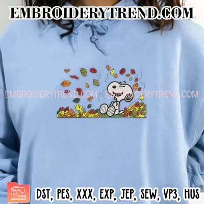 Autumn Snoopy Embroidery Design, Snoopy Woodstock Fall  Machine Embroidery Digitized Pes Files