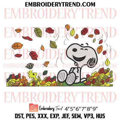 Autumn Snoopy Embroidery Design, Snoopy Woodstock Fall  Machine Embroidery Digitized Pes Files