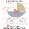 Mini Baby Carriage Embroidery Design, Pram Bow Baby Machine Embroidery Digitized Pes Files