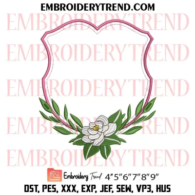 Banner Frame Floral Leaf Embroidery Design, Leaf Frame Machine Embroidery Digitized Pes Files