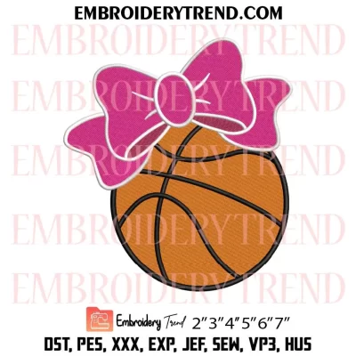 Basketball Bow Embroidery Design, Girl Basketball Machine Embroidery Digitized Pes Files