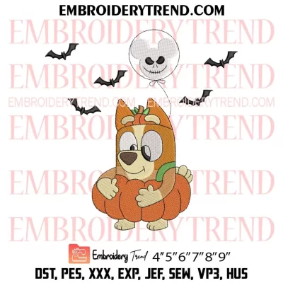 Bluey Bingo Halloween Embroidery Design, Bingo With Balloon Halloween Machine Embroidery Digitized Pes Files