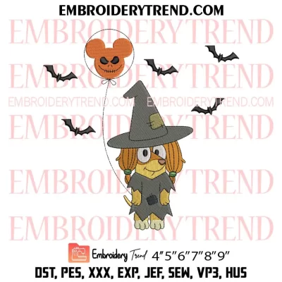 Bluey Indy Halloween Embroidery Design, Indy With Balloon Halloween Machine Embroidery Digitized Pes Files