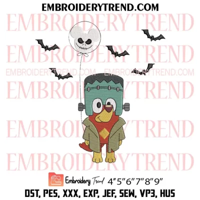 Bluey Indy Halloween Embroidery Design, Indy With Balloon Halloween Machine Embroidery Digitized Pes Files