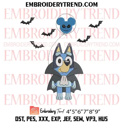 Bluey Vampire Halloween Embroidery Design, Vampire With Balloon Halloween Machine Embroidery Digitized Pes Files