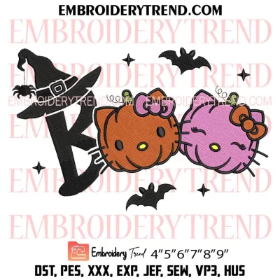 Boo Pumpkin Hello Kitty Embroidery Design, Boo Halloween Machine Embroidery Digitized Pes Files