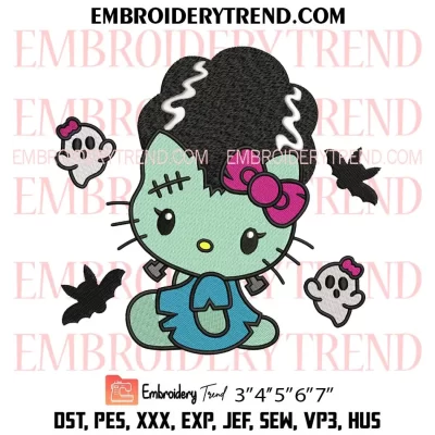 Hello Kitty Frankenstein Embroidery Design, Cute Ghost Halloween Machine Embroidery Digitized Pes Files