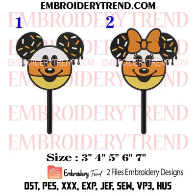 Bundle Candy Corn Mickey Minnie Embroidery Design, Couple Mickey Minnie Halloween Machine Embroidery Digitized Pes Files