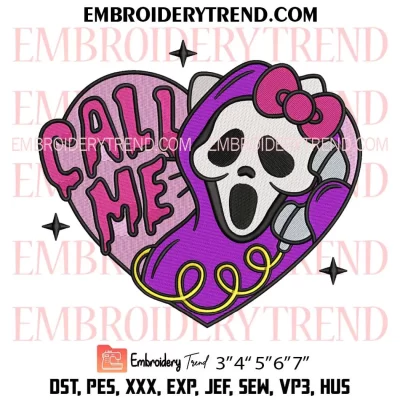 Call Me Scream Hello Kitty Embroidery Design, Halloween Heart Ghost Machine Embroidery Digitized Pes Files