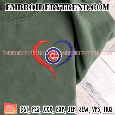 Chicago Cubs Heart Embroidery Design, Baseball Logo Machine Embroidery Digitized Pes Files