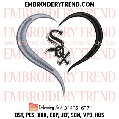 Chicago White Sox Heart Embroidery Design, Baseball Logo Machine Embroidery Digitized Pes Files